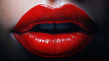 Obraz premium Detailed close-up of lips with bold red color