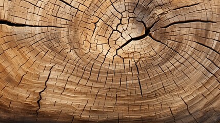 Fototapeta premium A detailed close-up of the concentric rings and cracks in a tree trunk, revealing the intricate patterns of nature's growth and aging
