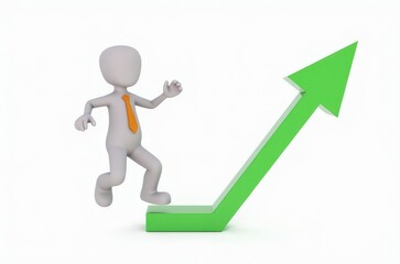 3d man red arrow success chart on white background.