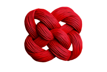 Red decorative knot symbolizing good fortune, isolate on transparent background, png, cutout