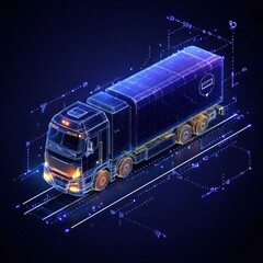Polygonal D Electro Train for Online Cargo Delivery Service: Abstract Vector Illustration of Logistics or Tracking App Concept on Dark Blue Background