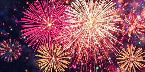 Naklejka premium Vibrant and colorful abstract firework display with copy space, Fourth of July, abstract