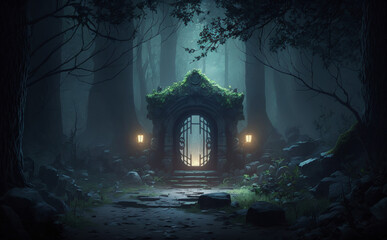 a hiden entrance to a dungeon in the middle of a forest