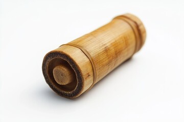 A beautifully crafted bamboo rolling pin sits on a clean white background. This image captures the essence of traditional culinary tools. Generative AI