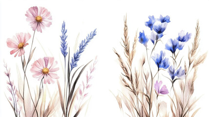 A group of pink flowers on a white background. Ideal for floral designs,  hyacinth, ranunculus on a white background. High quality illustration.