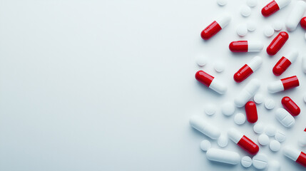 Red and White Pills on White Background with One Unique Capsule
