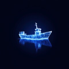Polygonal Cargo Ship on Dark Blue Background - Online Freight Delivery Service Concept