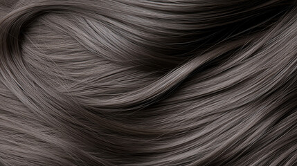 Fototapeta premium Close-up of smooth, flowing dark hair strands showcasing texture and sheen against a neutral background, perfect for beauty and hair care themes.