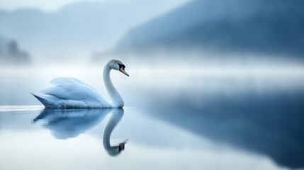 Graceful Swan Floating on a Serene Lake at Dusk