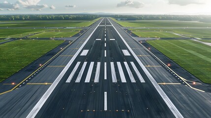 Aerial View of Busy Airport Runway with Planes Ready for Takeoff and Landing