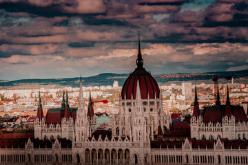 Autumn panoramic view of Budapest from FIsherman's bastion