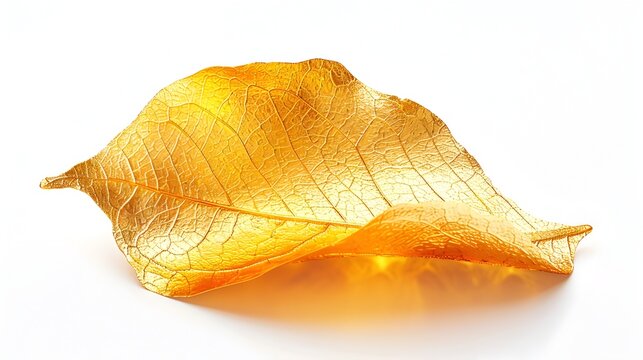A leaf with gold veins is shown on a white background