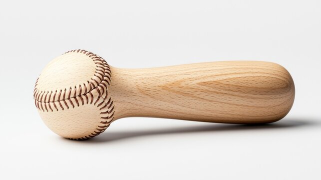 A wooden handle with a baseball top, resembling a unique exercise tool or decorative item.