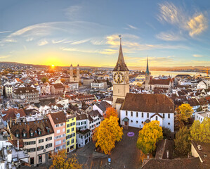Naklejka premium Zurich, Switzerland Old Town on an Autumn Morning