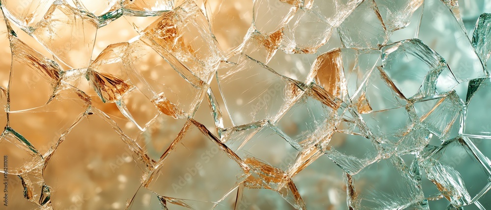Poster artistic panoramic representation of glass broken into shards, with an abstract futuristic texture, 