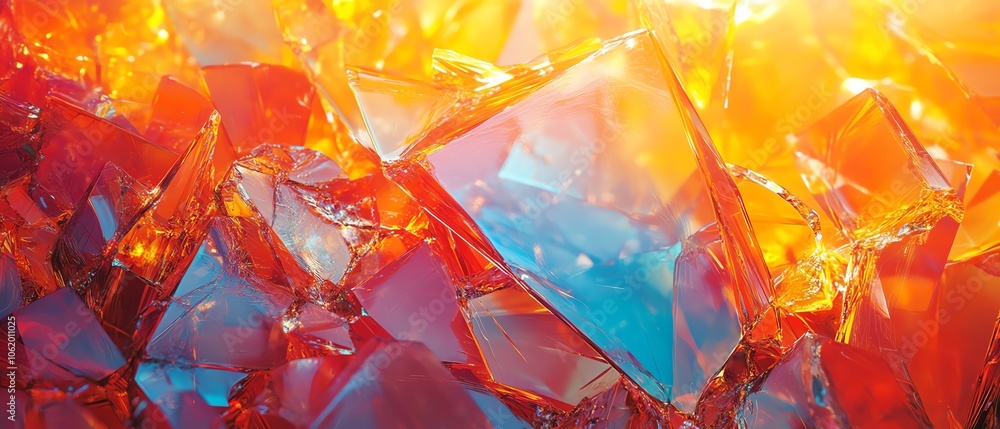 Poster artistic panoramic representation of glass broken into shards, with an abstract futuristic texture, 