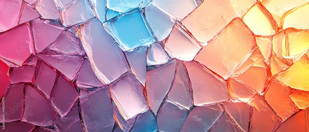 Poster artistic panoramic representation of glass broken into shards, with an abstract futuristic texture, 