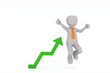 3d man red arrow success chart on white background.