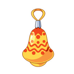 Christmas Tree Decoration Featuring A Joyful Bell Ornament With Festive Patterns In Bright Orange And Yellow Colors