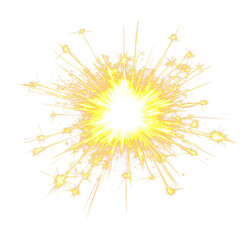 Fototapeta premium Bright, golden sparkler explodes with festive light isolate on transparent background, cutout, png