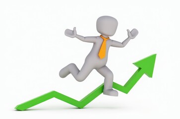 3d man red arrow success chart on white background.