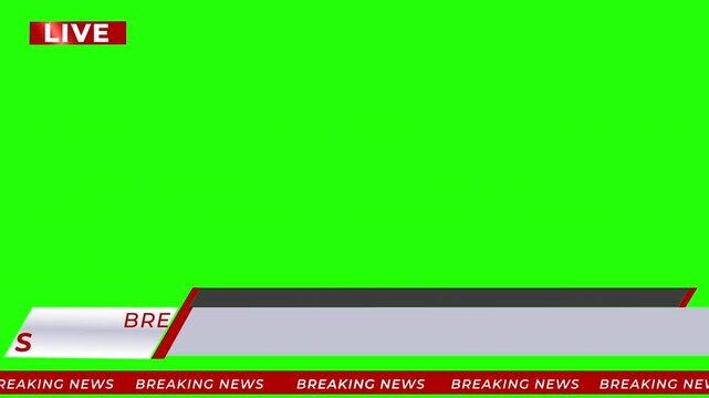 Breaking News - Lower third live breaking news background green screen and seamless looping ticker with blank text boxes.