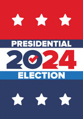 Vote 2024. Presidential Election in United States. Vote day, November 5. US Election. Patriotic american element. Poster, card, banner and background. Vector illustration