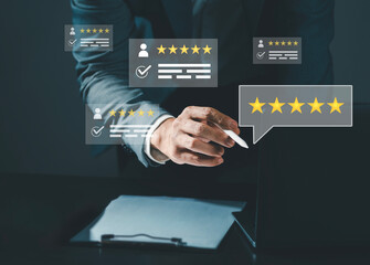 Online customer satisfaction survey service concept, customer rating service based on user...