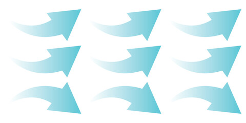 Set of blue arrow showing air or wind flow. Air conditioner direction with white background.