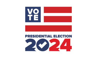 Vote 2024. Presidential Election in United States. Vote day, November 5. US Election. Patriotic american element. Poster, card, banner and background. Vector illustration