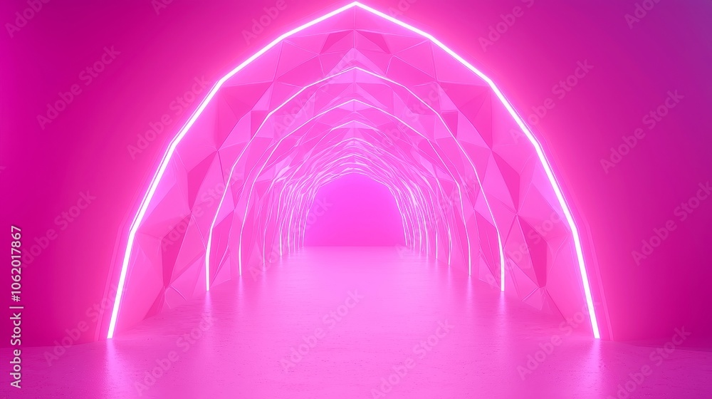 Poster seamless tunnel of abstract retro polygons, a vibrant synthwave backdrop featuring neon lights, perf
