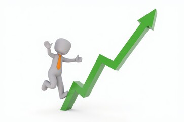 3d man red arrow success chart on white background.