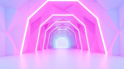Retro synthwave tunnel, abstract polygons create a vibrant, seamless experience, perfect for DJ performances and music festivals, featuring neon lights and a nostalgic vibe.