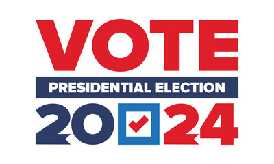 Vote 2024. Presidential Election in United States. Vote day, November 5. US Election. Patriotic american element. Poster, card, banner and background. Vector illustration