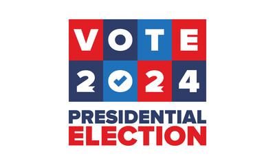Vote 2024. Presidential Election in United States. Vote day, November 5. US Election. Patriotic american element. Poster, card, banner and background. Vector illustration