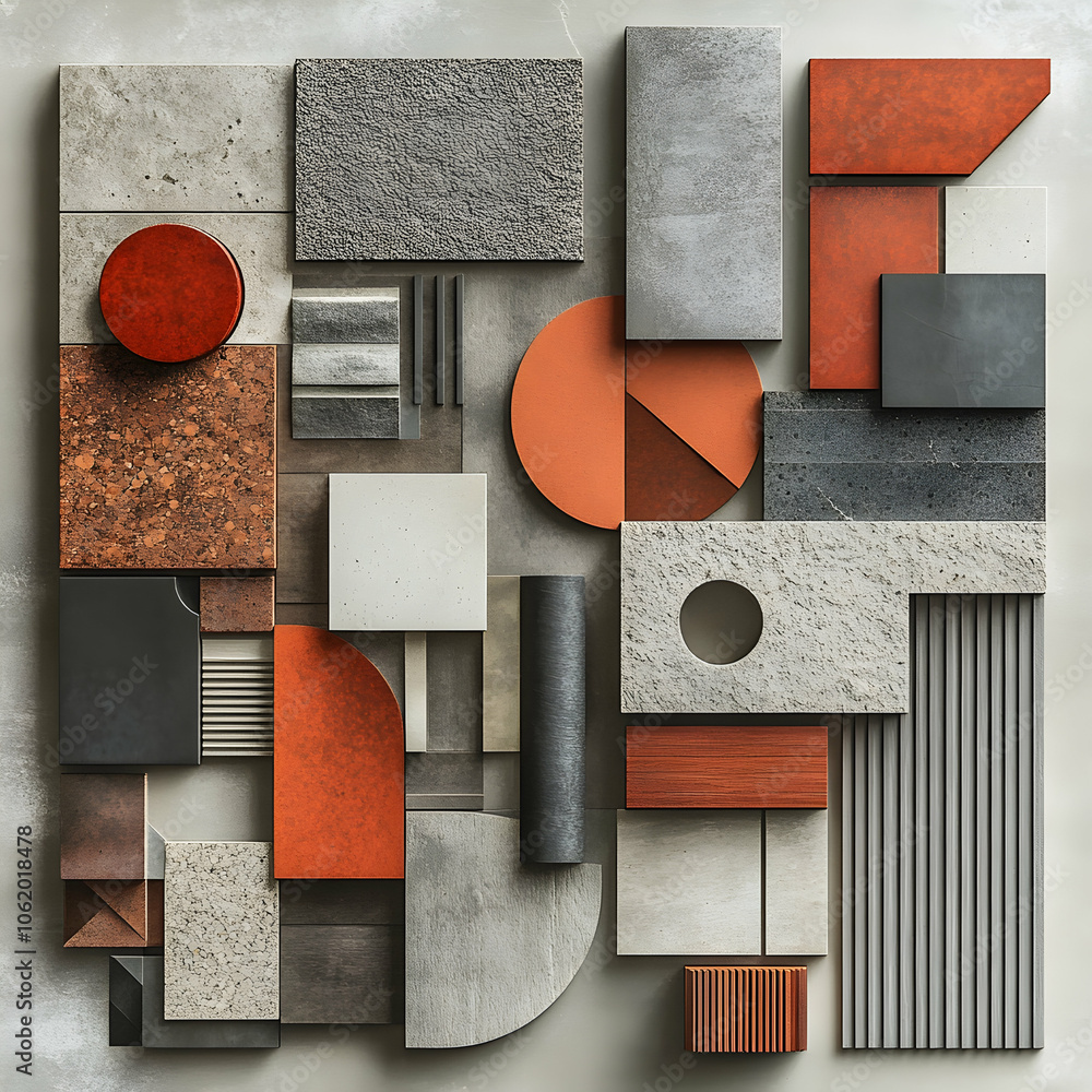 Poster abstract geometric pattern with various shapes and textures.