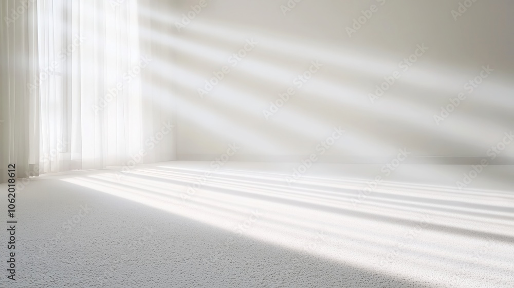 Poster dust particles dancing in sunlight, illuminated rays streaming through a window, creating a serene a