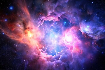 Naklejka premium Purple gas nebulae in space and sparkling stars 