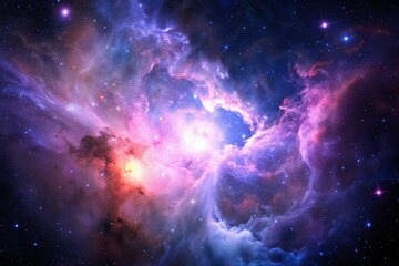 Fototapeta premium Purple gas nebulae in space and sparkling stars 