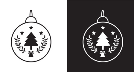 Black and white Christmas ornament isolated Holiday, decoration, festive season, simple design concept. Black silhouette of Christmas ball isolated on white and black background