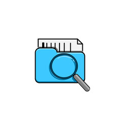 file search, magnifying glass and folder, cartoon vector illustration isolated on white background. File search and filtering.