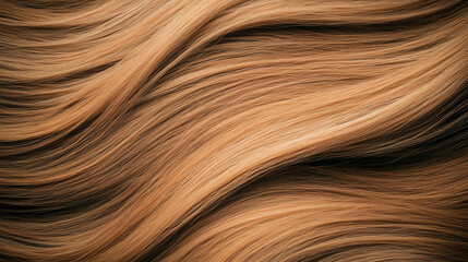 Naklejka premium Close-up view of flowing, textured hair in warm, golden shades. The smooth strands create a sense of elegance and freedom.