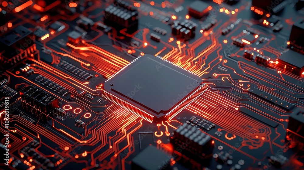Aufkleber endless journey through a dark circuit board landscape, an expansive view filled with intricate elec