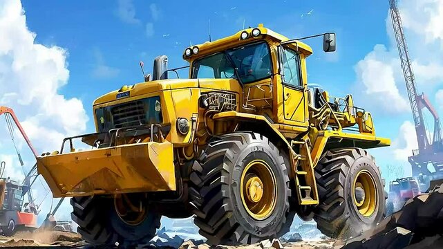 large yellow bulldozer  is parked on a construction site