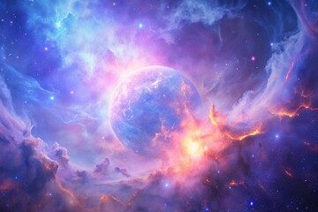 Obraz premium Purple gas nebulae in space and sparkling stars 