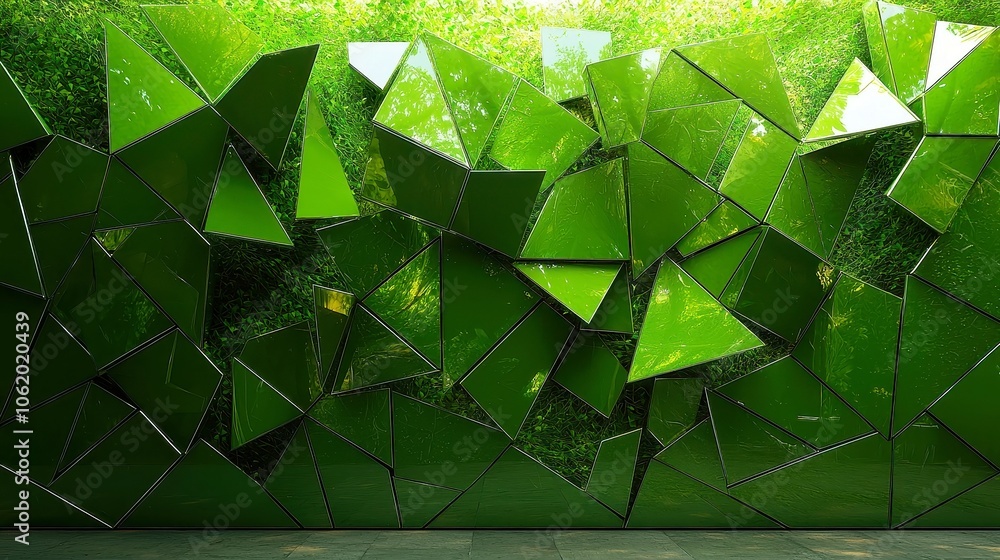 Aufkleber geometric green triangles and lines, a vibrant pattern of interlocking green triangles and lines on 