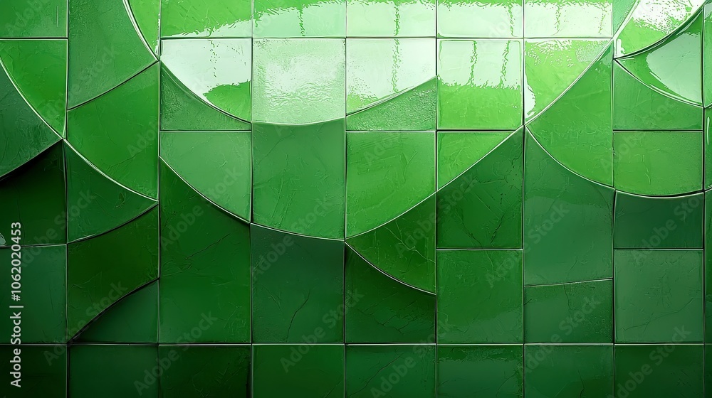 Poster Geometric Green Triangles and Lines, a vibrant pattern of green triangles and intersecting lines against a clean background, creating a fresh and dynamic visual experience