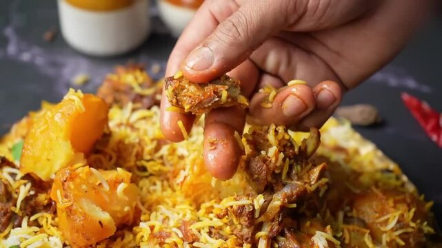Mutton Biryani eating in plate
