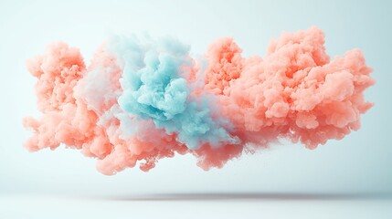 Vibrant Cloud Swirls, Captivating blue and pink fume puffs gracefully dance against a clean white backdrop, creating an enchanting visual experience of fluid motion.