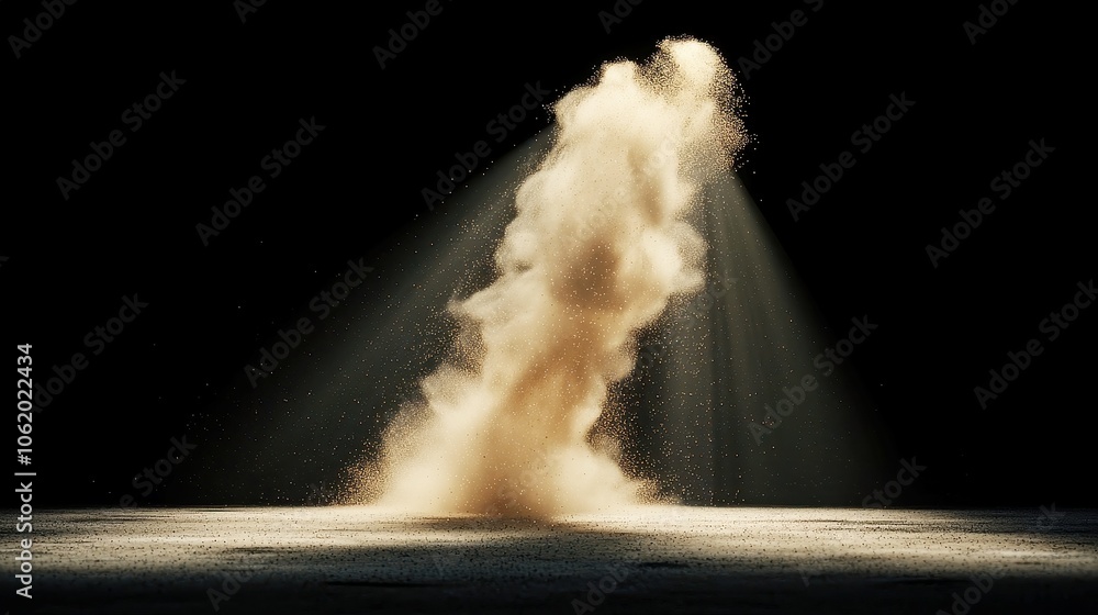 Poster dust particles drifting gracefully in sunlight against a black backdrop, creating a mesmerizing disp
